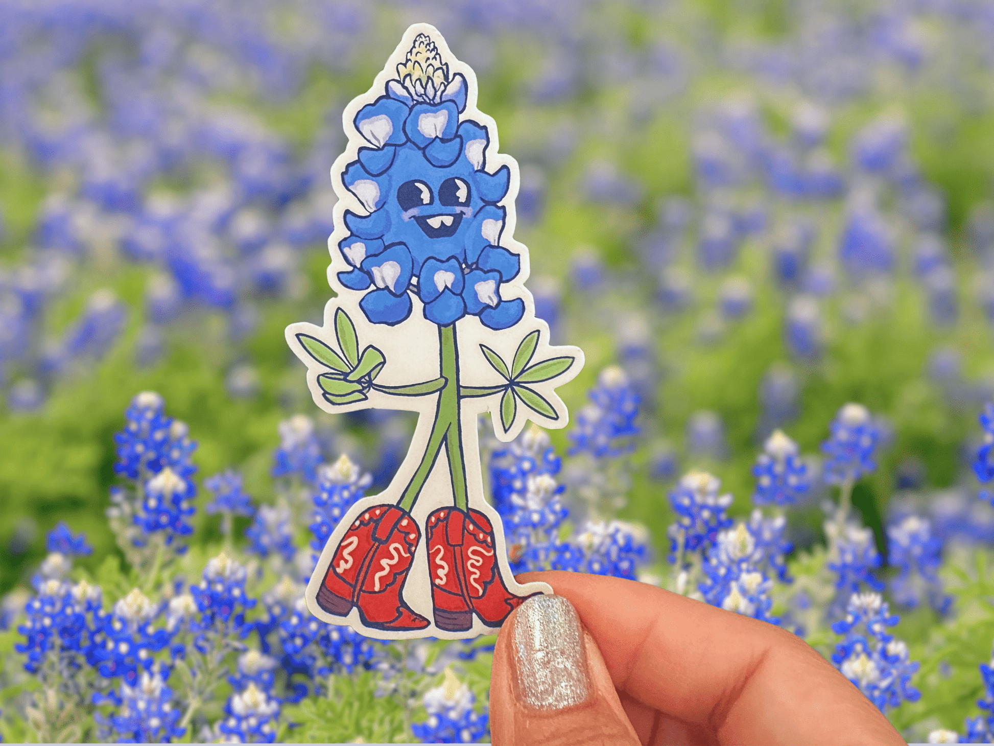 Texas Bluebonnet Cowboy Character Sticker - Marissa Joyner Studio
