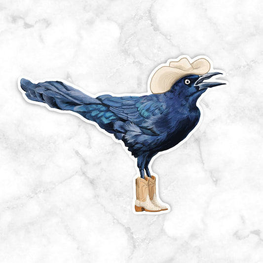 Grackle Cowboy Sticker - Marissa Joyner Studio