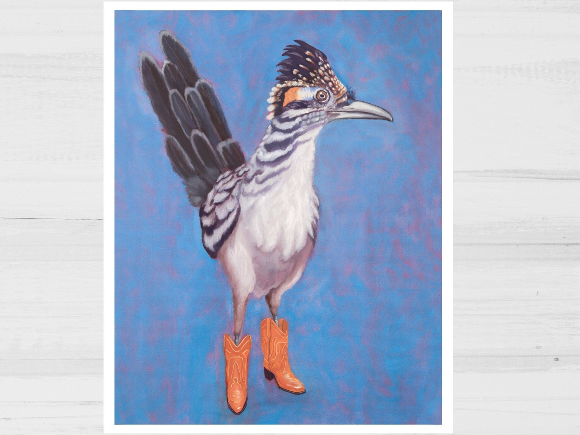 Roadrunner in Boots Art Print | Roadrunner Wall Art | Funny Bird Painting Wall Decor | Western Wall Decor | Painting Art Print - Marissa Joyner Studio