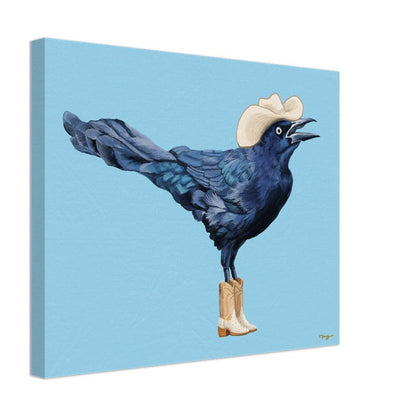 Grackle Cowboy Canvas Art Print , Grackle Cowboy Boots Wall Art, Grackle Bird Art - Marissa Joyner Studio