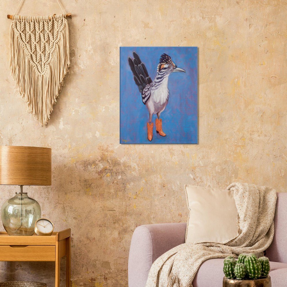 Roadrunner in Boots Canvas Art Print, Roadrunner Wall Decor, Roadrunner Painting Canvas Print, Western Wall Decor, - Marissa Joyner Studio