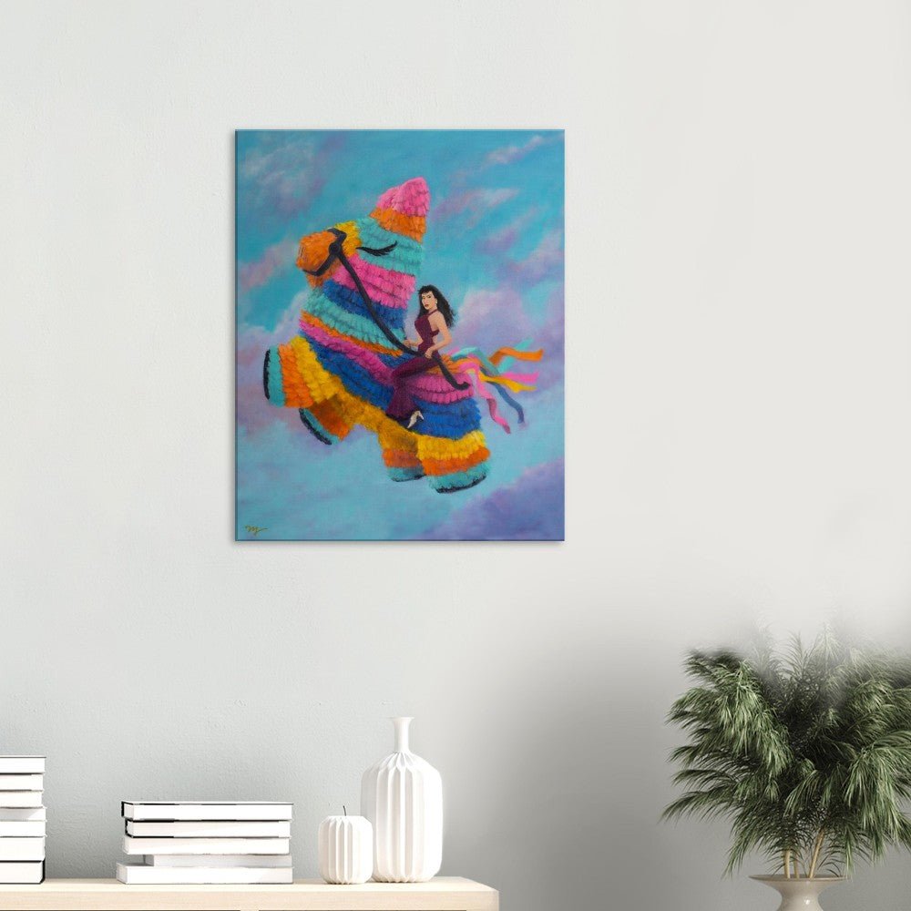 Selena Art Canvas Print | Selena Fan Art Wall Decor | Selena Riding a Piñata in the Sky Fan Art - Marissa Joyner Studio