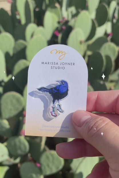 Austin Grackle Pin by Marissa Joyner Studio